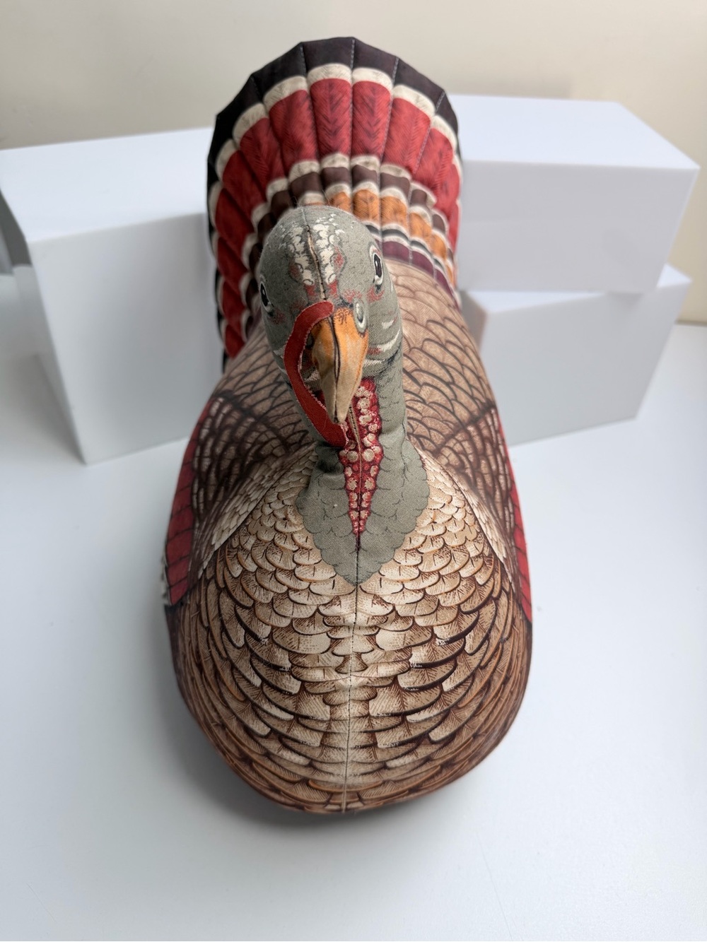Vintage 1980's Handmade Tom Turkey Stuffed Plush Weighted Thanksgiving Decor - Picture 5 of 9